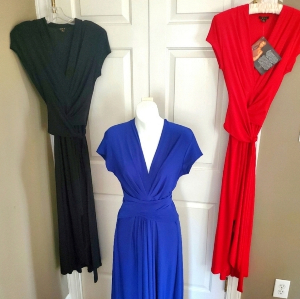 IMAN Wrap High Low Midi Dress Red and Black options